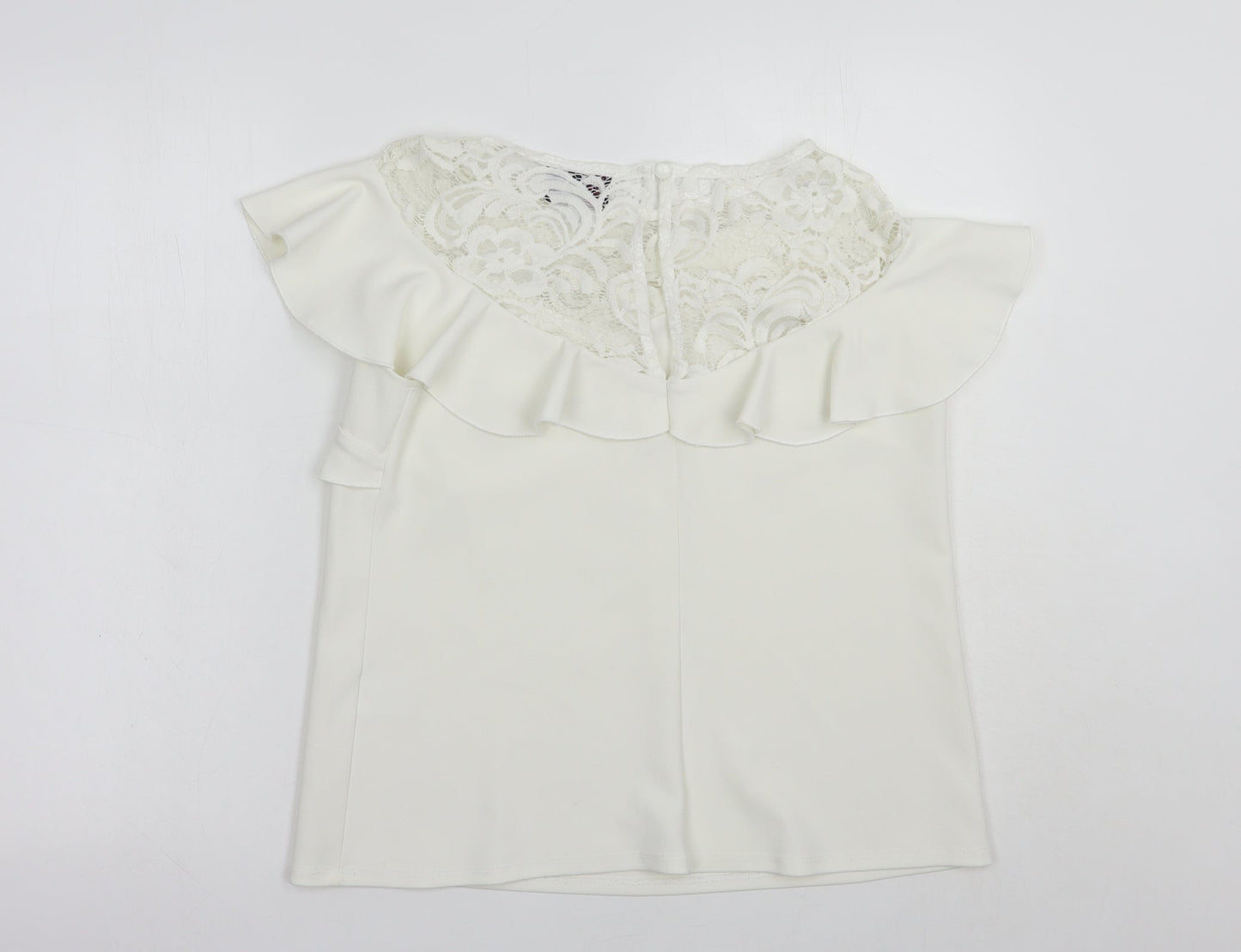 Jessica Wright Womens White  Polyester Basic Blouse Size 12 Round Neck - Lace Detail