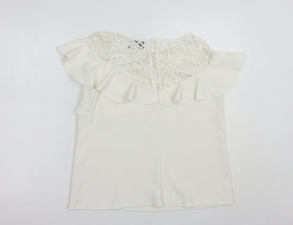 Jessica Wright Womens White  Polyester Basic Blouse Size 12 Round Neck - Lace Detail