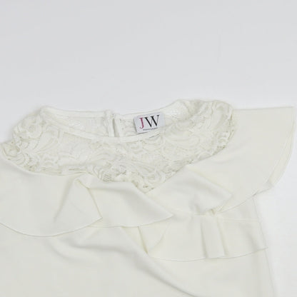 Jessica Wright Womens White  Polyester Basic Blouse Size 12 Round Neck - Lace Detail