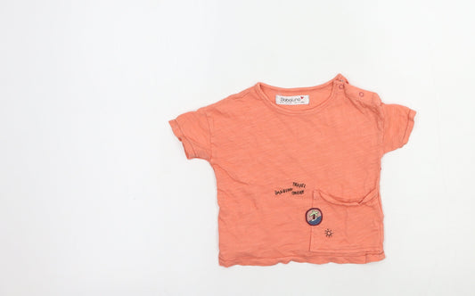 Babaluno Baby Orange  Cotton Pullover T-Shirt Size 6-9 Months Crew Neck Snap