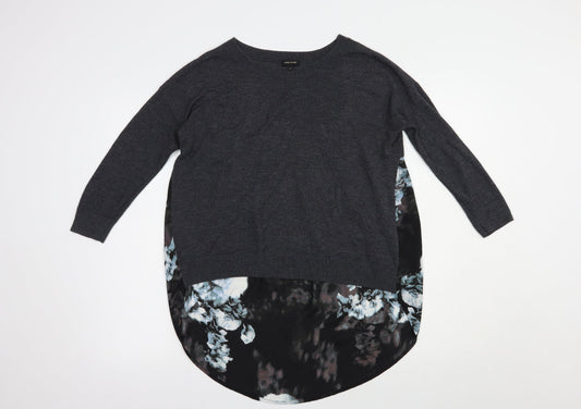 River Island Womens Grey Boat Neck Floral Viscose Tunic Jumper Size 10