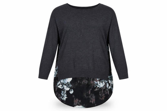 River Island Womens Grey Boat Neck Floral Viscose Tunic Jumper Size 10