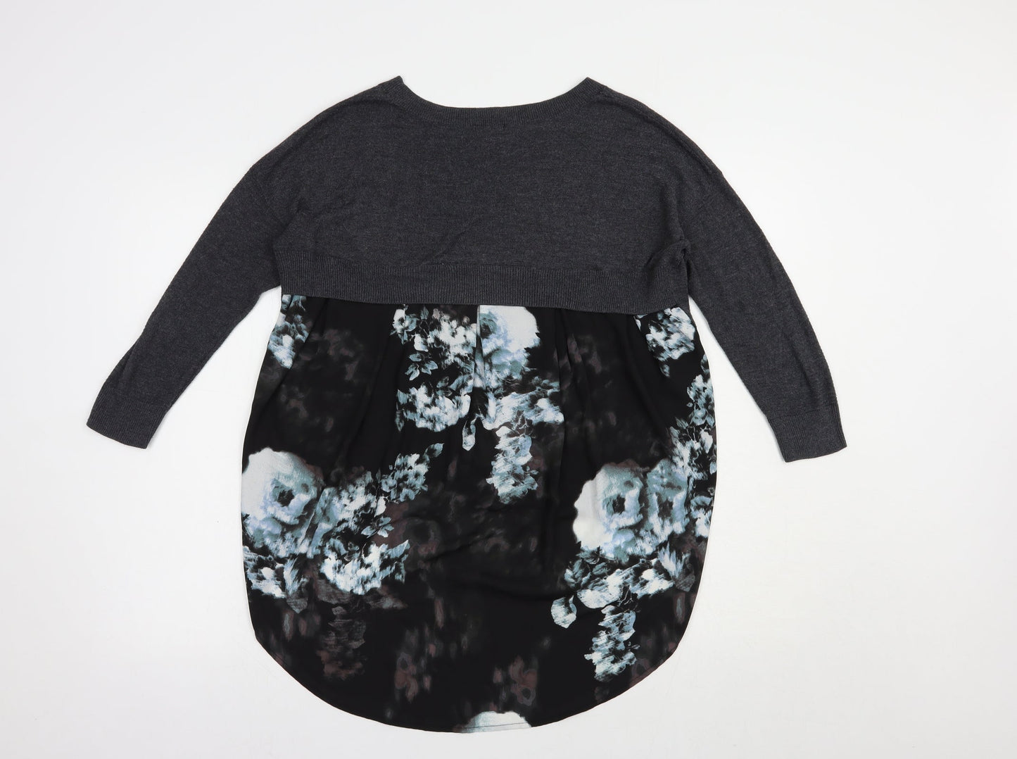 River Island Womens Grey Boat Neck Floral Viscose Tunic Jumper Size 10
