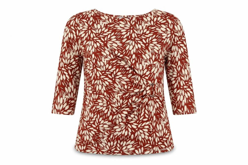 BHS Womens Brown Floral Polyester Basic Blouse Size 12 Boat Neck