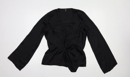 Preloved Missguided Womens Black  Polyester Basic Blouse Size 8 V-Neck - Front