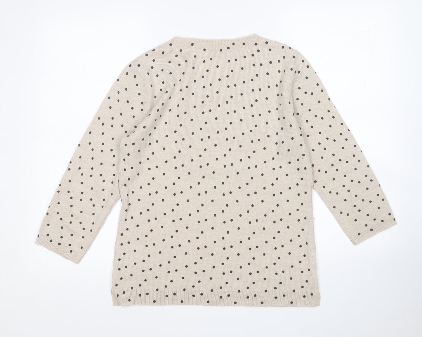 Papaya Womens Beige Round Neck Polka Dot Acrylic Pullover Jumper Size 10