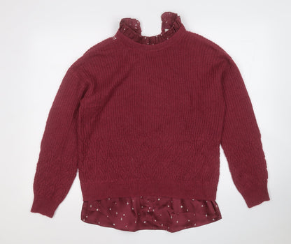Next Womens Red Round Neck  Acrylic Pullover Jumper Size XS