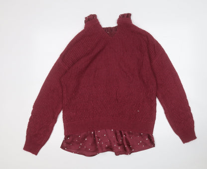Next Womens Red Round Neck  Acrylic Pullover Jumper Size XS