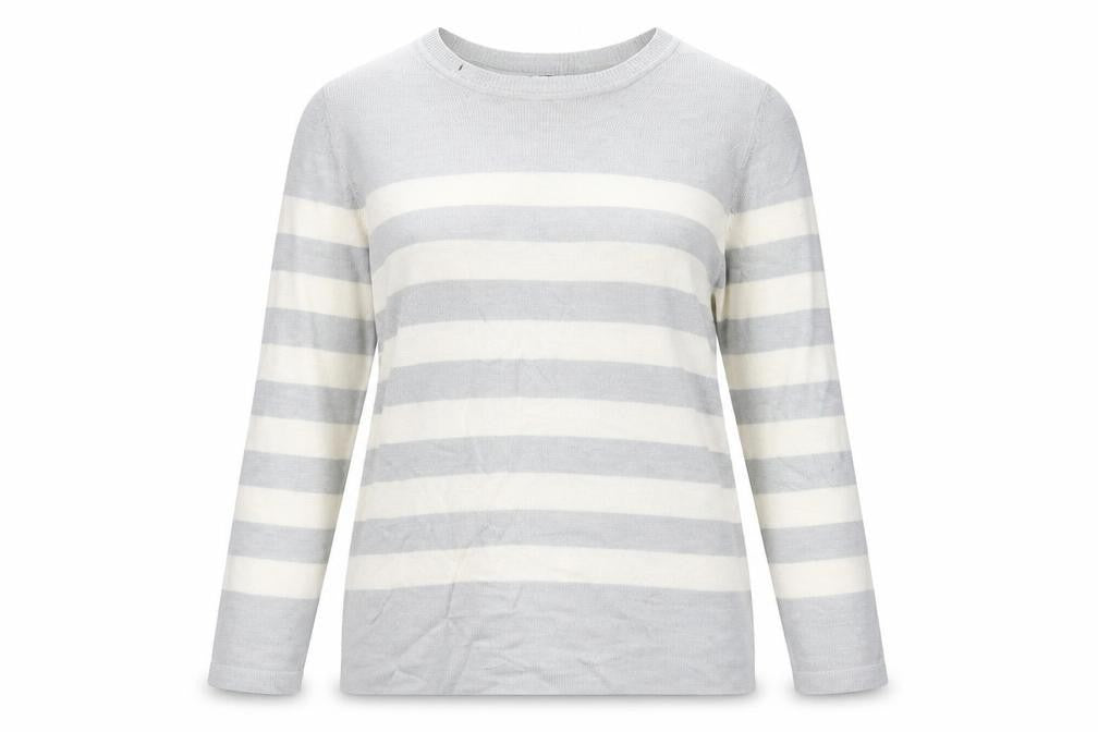 Marks & Spencer Womens Grey Round Neck Striped Acrylic Pullover Jumper Size M