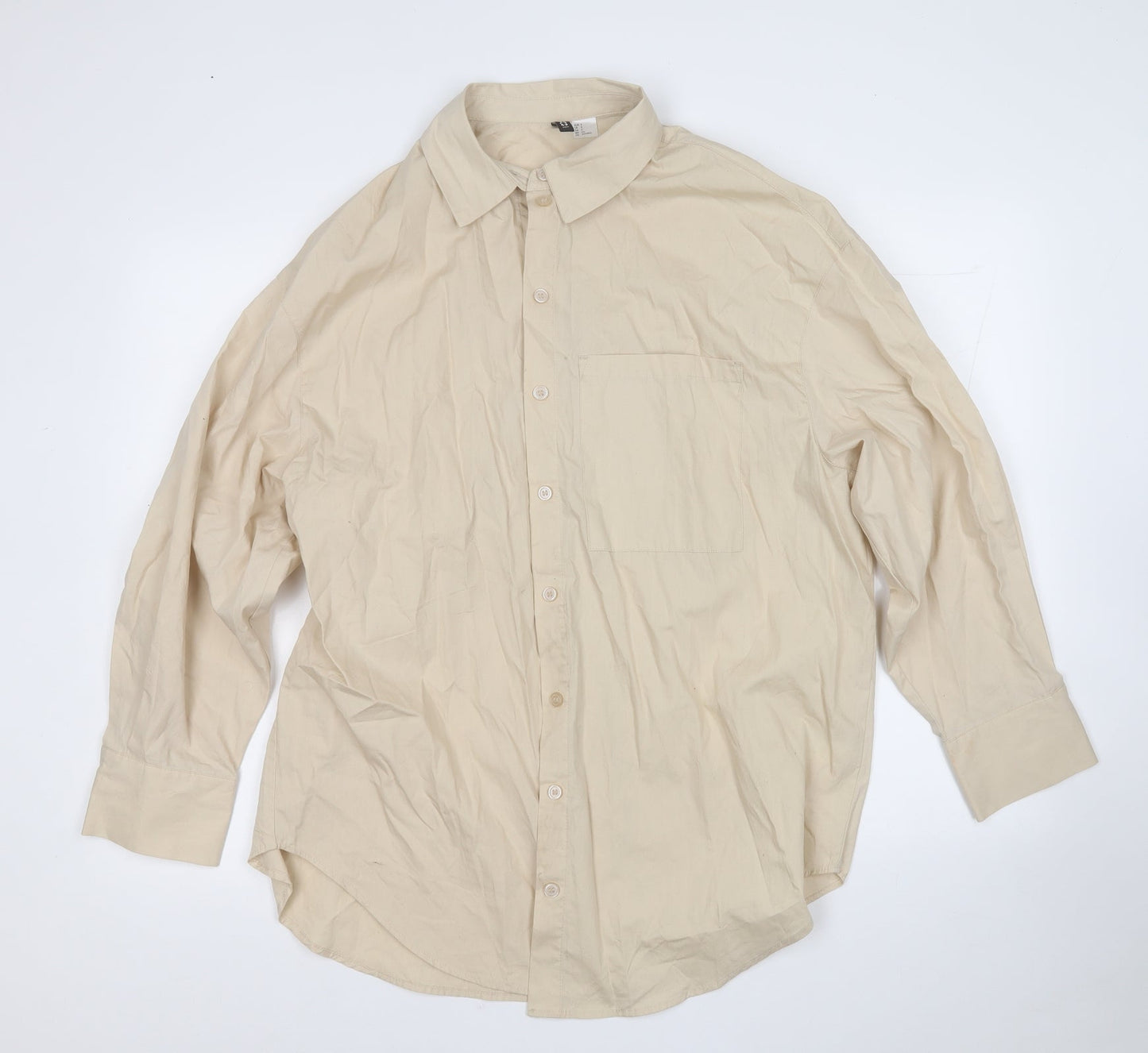 Divided Womens Beige  Cotton Basic Button-Up Size S Collared