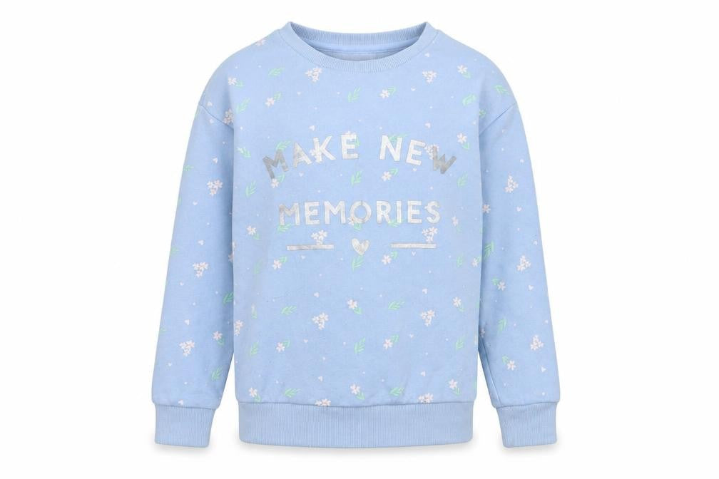 Dunnes Stores Girls Blue Floral Cotton Pullover Sweatshirt Size 7-8 Years