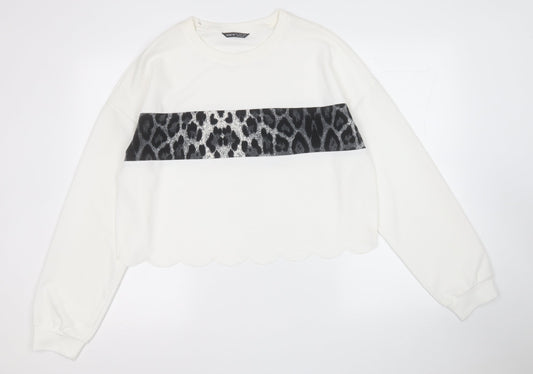 SHIEN  Womens White  Polyester Pullover Sweatshirt Size L