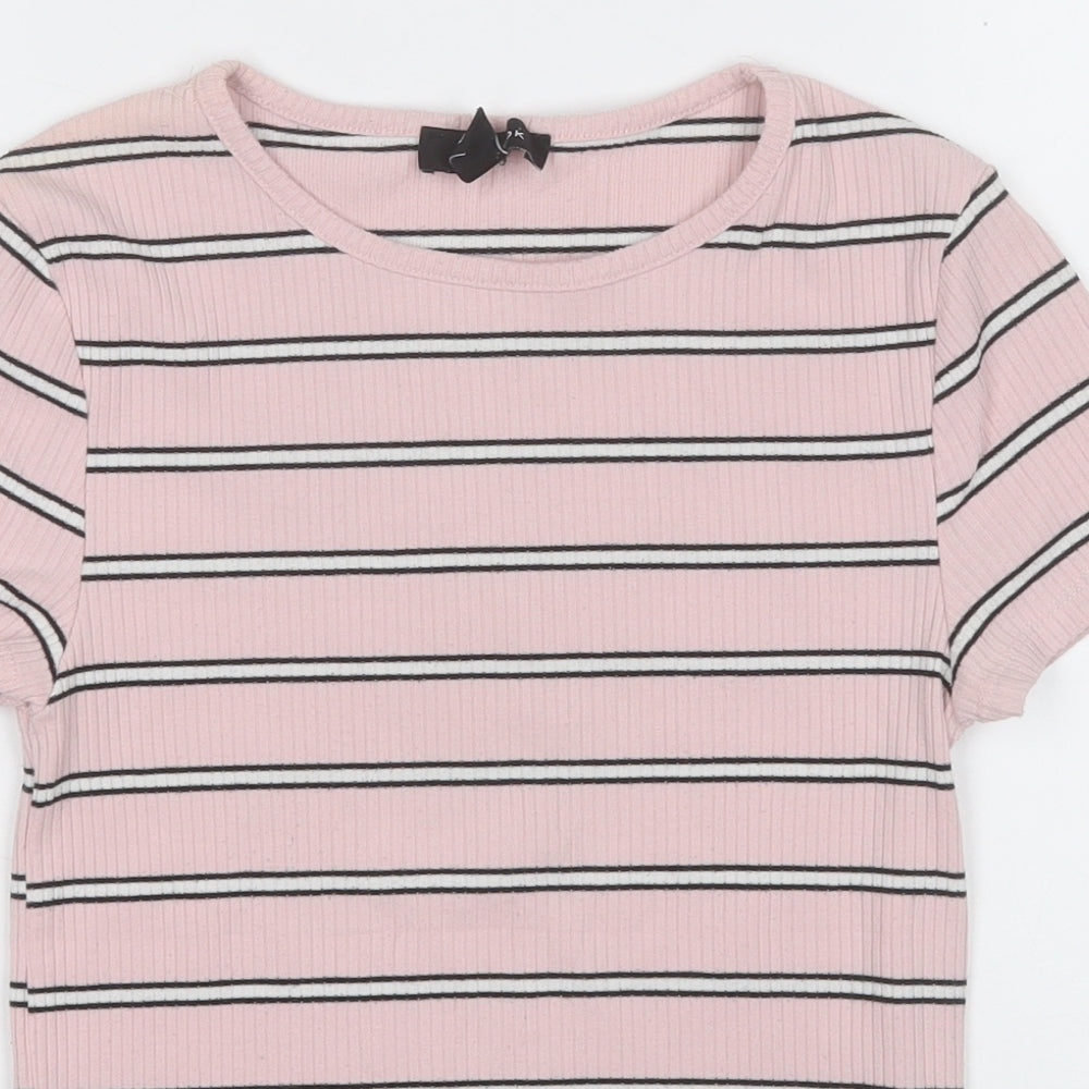 New Look Womens Pink Round Neck Striped Polyester Pullover Jumper Size 8