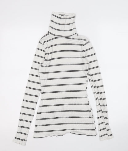 I SAW IT FIRST Womens White Roll Neck Striped Polyester Pullover Jumper Size 8