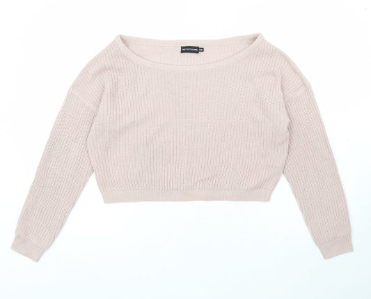 PRETTYLITTLETHING Womens Pink Boat Neck  Acrylic Pullover Jumper Size S