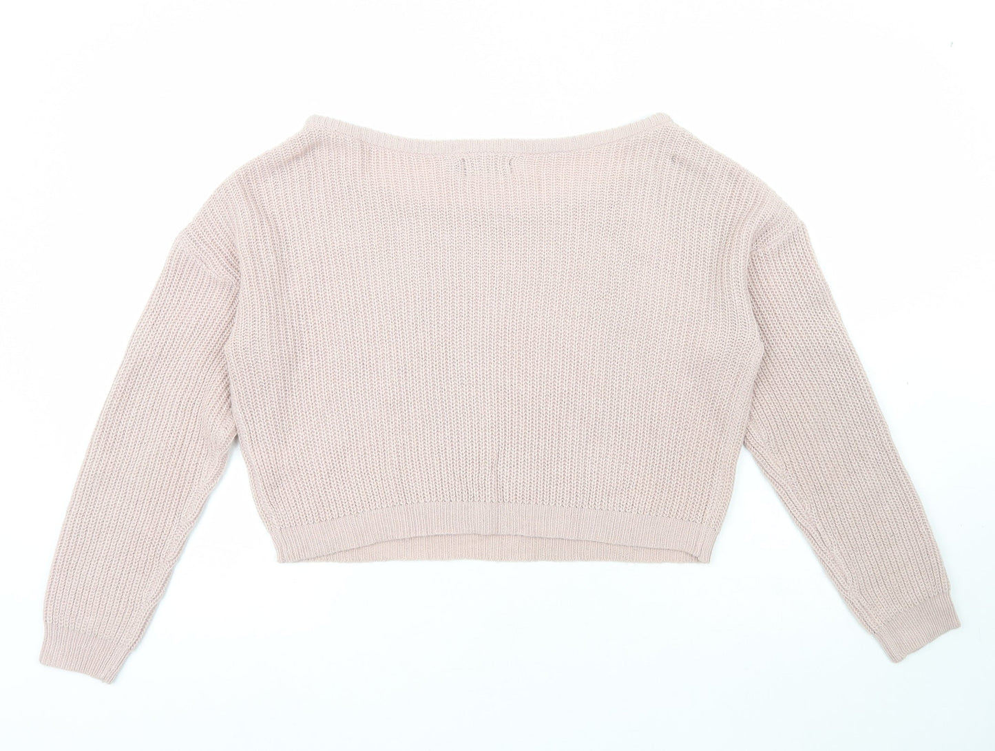 PRETTYLITTLETHING Womens Pink Boat Neck  Acrylic Pullover Jumper Size S