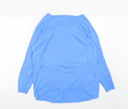 Yumi Womens Blue Round Neck Geometric Polyester Pullover Jumper Size M
