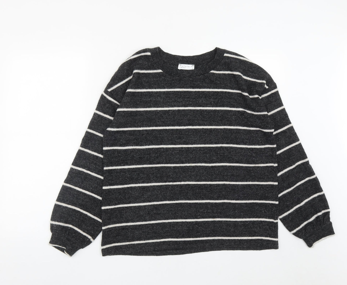 Matalan Womens Black Striped Viscose Blend Pullover Sweatshirt Size 10