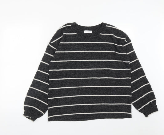 Matalan Womens Black Striped Viscose Blend Pullover Sweatshirt Size 10