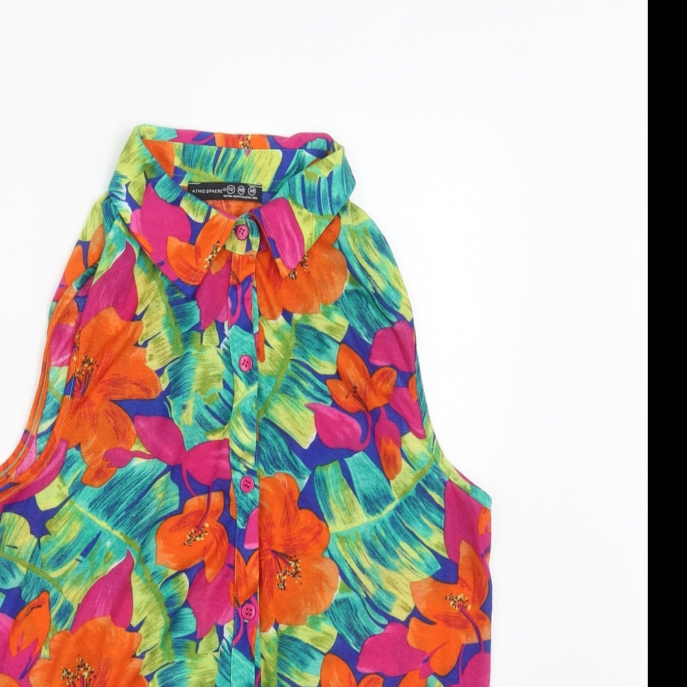 Atmosphere Womens Multicoloured Floral Polyester Basic Button-Up Size 12 Collared