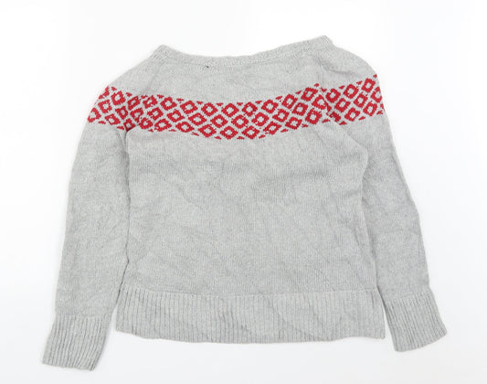 Preworn Womens Grey Round Neck Geometric Acrylic Pullover Jumper Size S