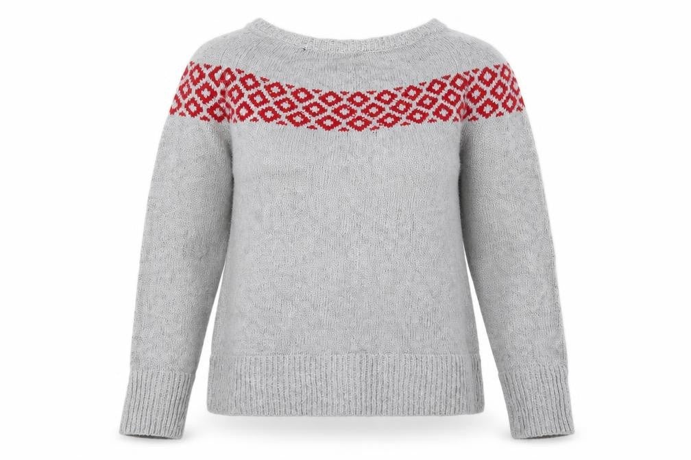 Preworn Womens Grey Round Neck Geometric Acrylic Pullover Jumper Size S