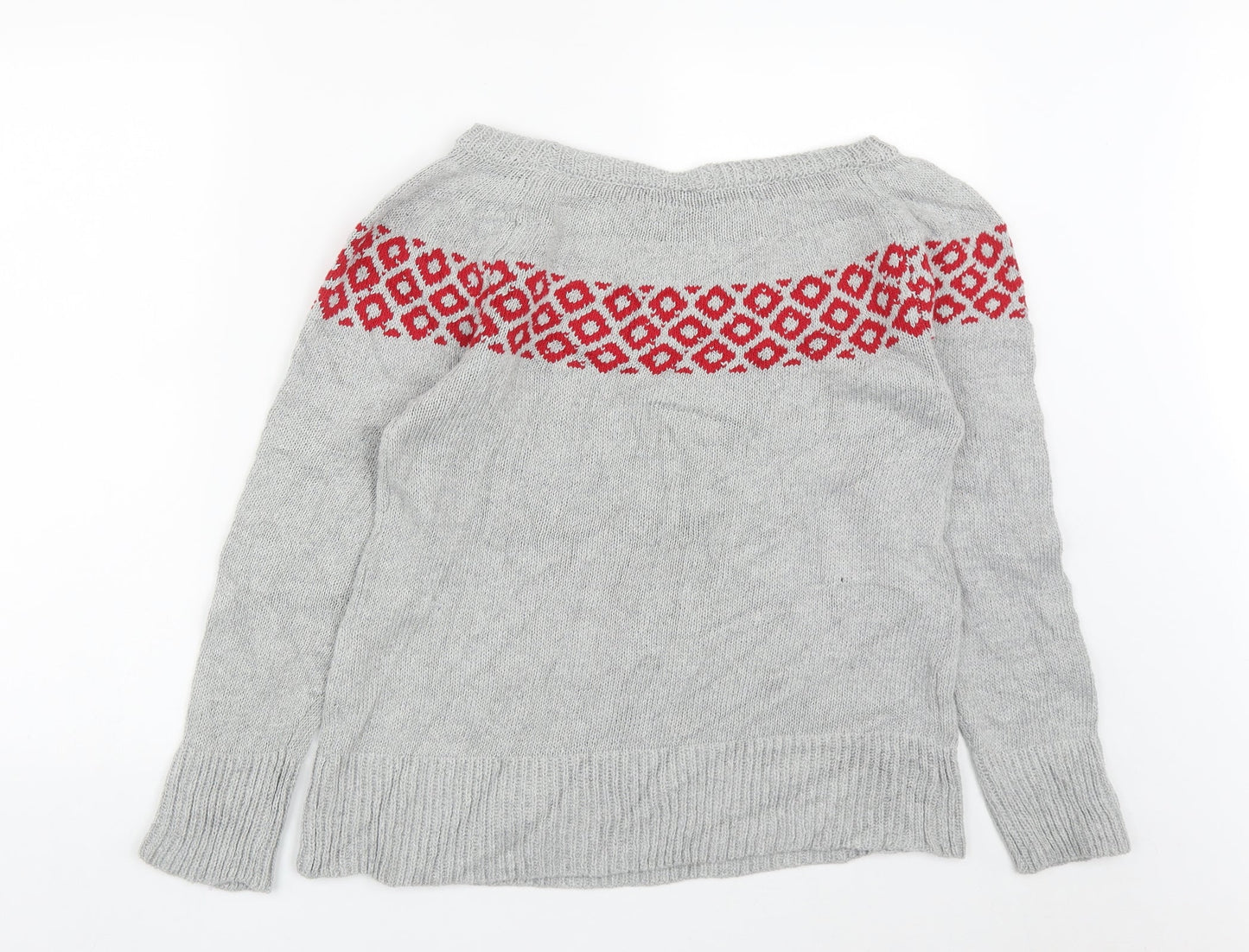Preworn Womens Grey Round Neck Geometric Acrylic Pullover Jumper Size S