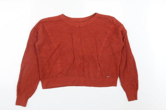 Hollister Womens Brown Round Neck  Cotton Pullover Jumper Size S