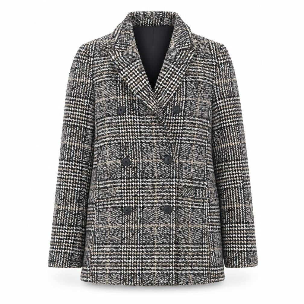 H&M Womens Black Houndstooth  Pea Coat Coat Size 6  Button