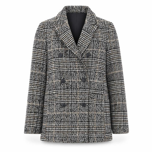 H&M Womens Black Houndstooth  Pea Coat Coat Size 6  Button
