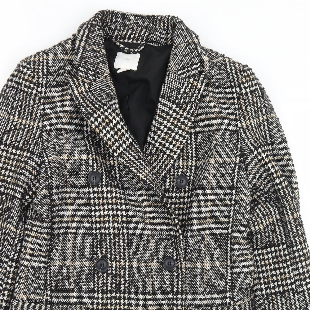 H&M Womens Black Houndstooth  Pea Coat Coat Size 6  Button