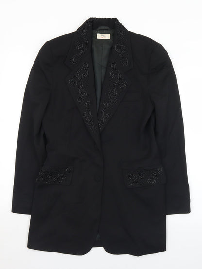 Preloved SHE Womens Black   Jacket  Size 10  Button - Bead detail - Front