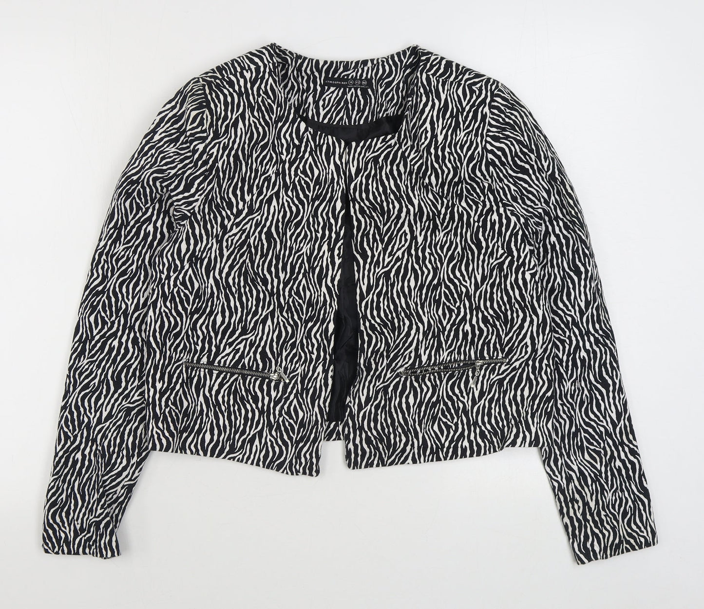 Atmosphere Womens Black Animal Print  Jacket Blazer Size 14