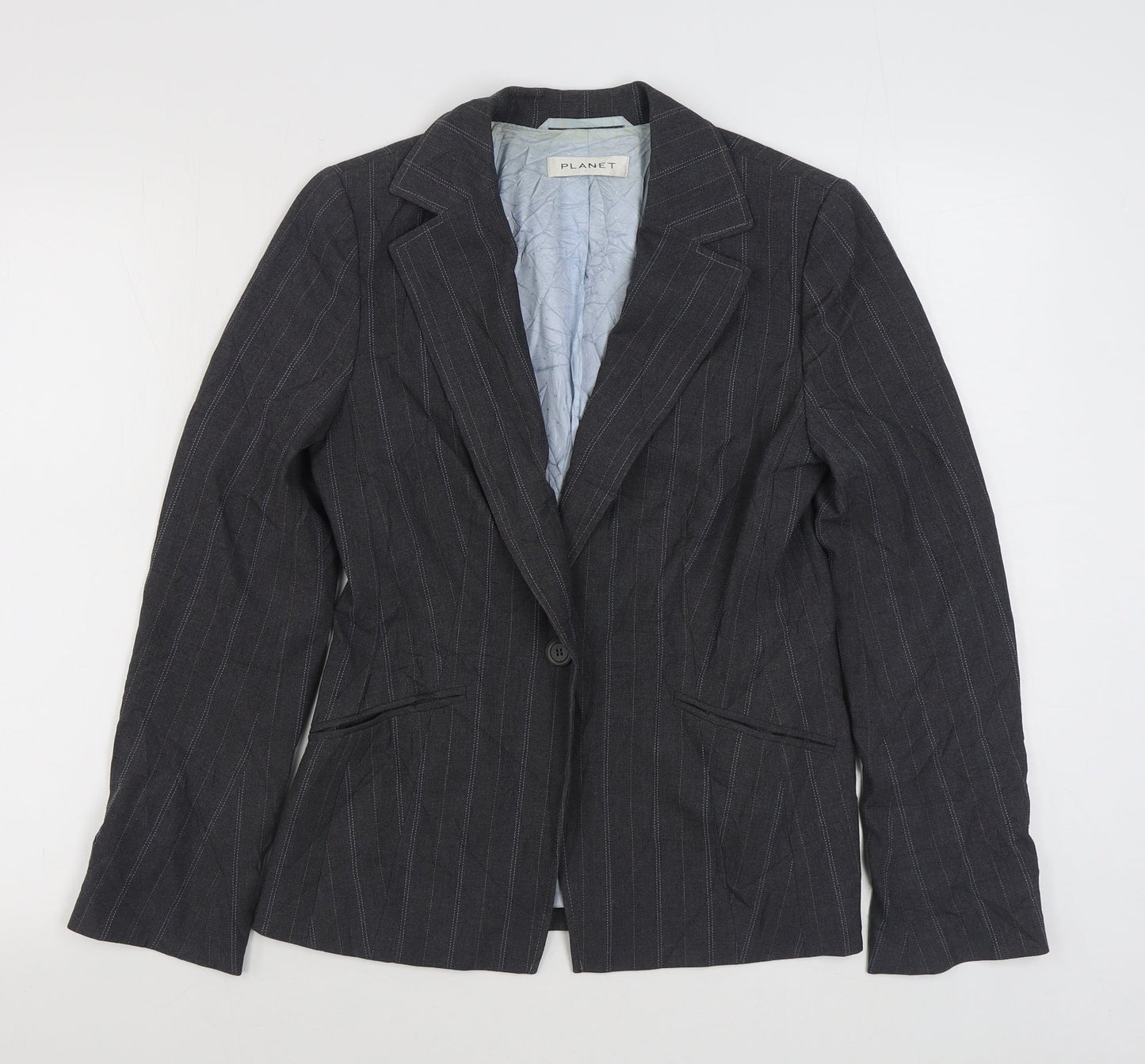 Planet Womens Grey Striped  Jacket Blazer Size 8  Button