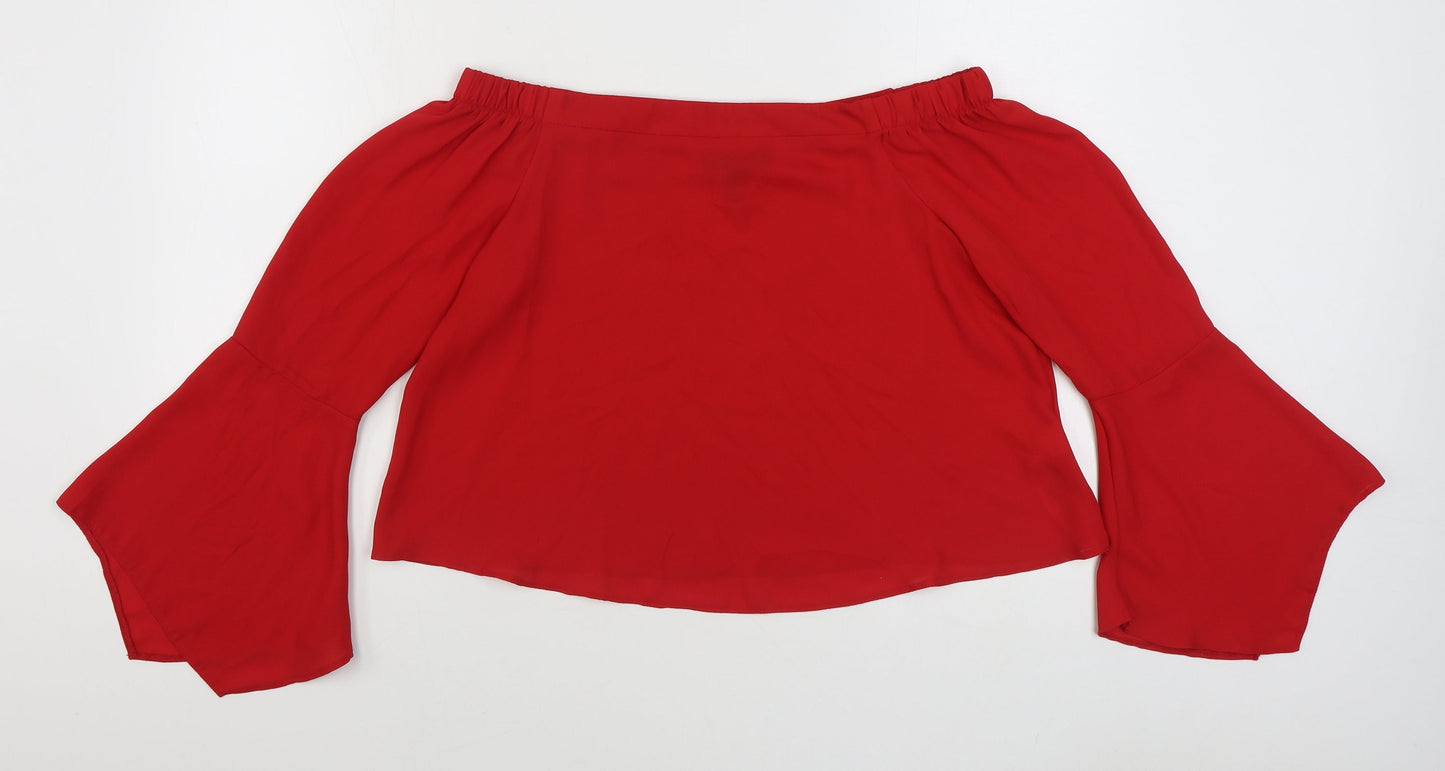 New Look Womens Red  Polyester Basic Blouse Size 10 Off the Shoulder