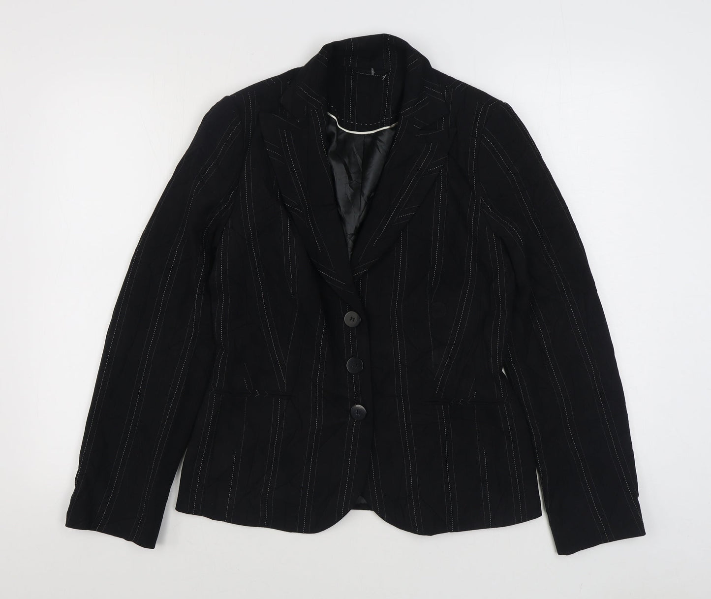 New Look Womens Black Striped  Jacket Blazer Size 12  Button