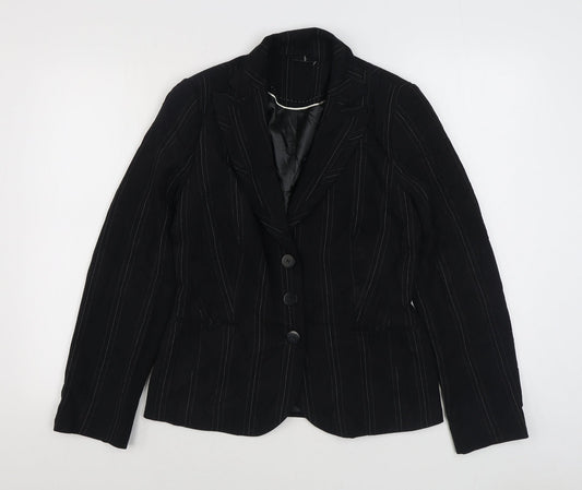 New Look Womens Black Striped  Jacket Blazer Size 12  Button