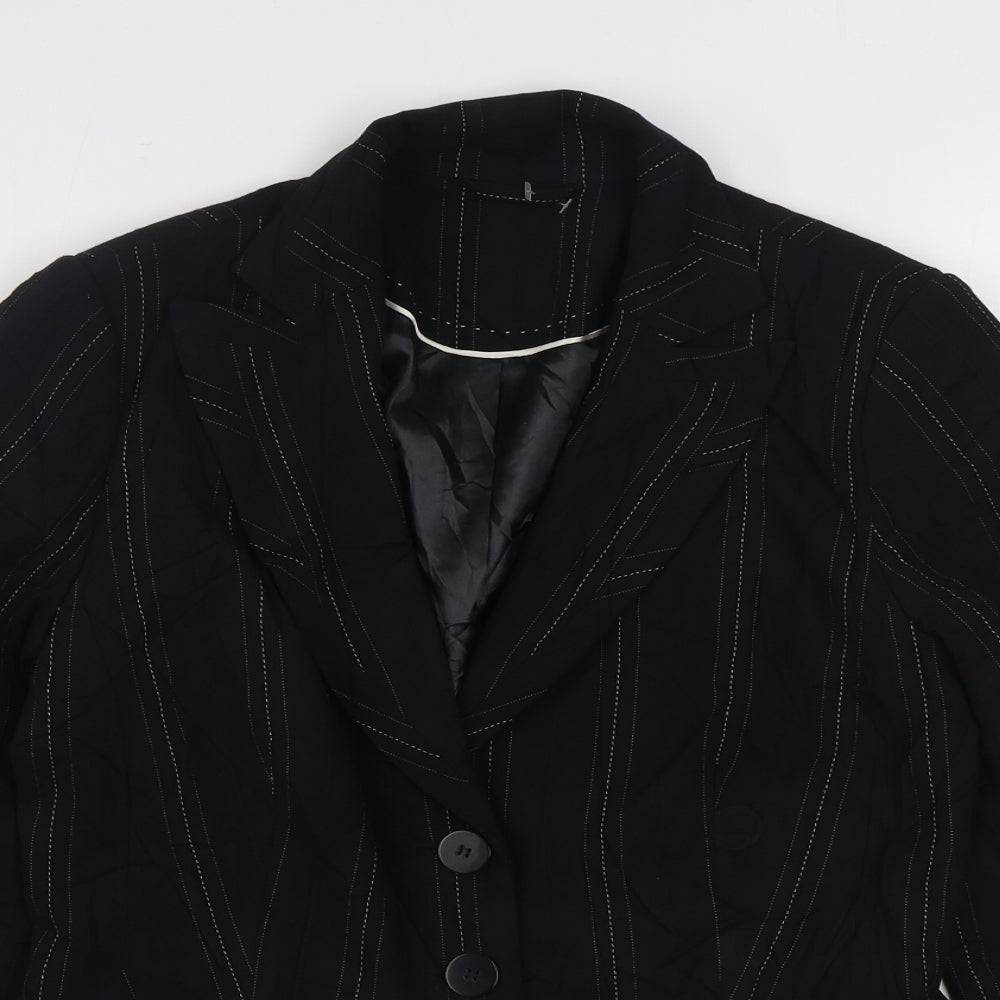 New Look Womens Black Striped  Jacket Blazer Size 12  Button