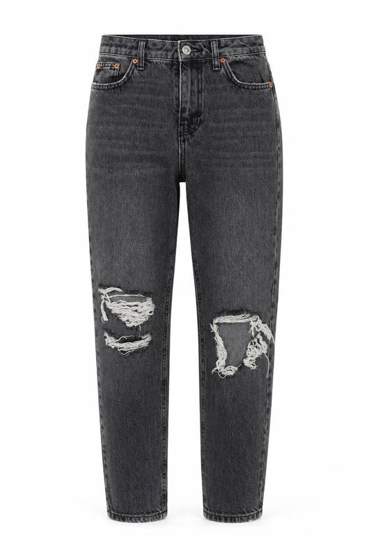 Topshop Womens Grey  Cotton Mom Jeans Size 26 L28 in Regular