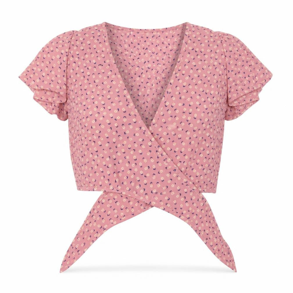 Preworn Womens Pink Floral Polyester Basic Blouse Size M V-Neck