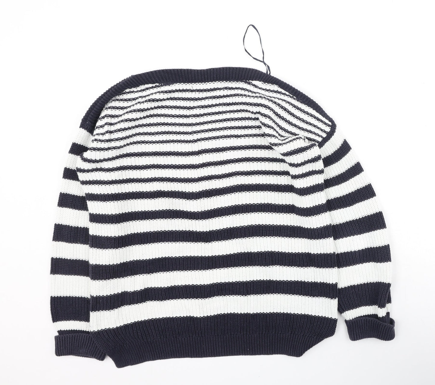 Marks and Spencer Womens Blue Round Neck Striped Cotton Pullover Jumper Size M
