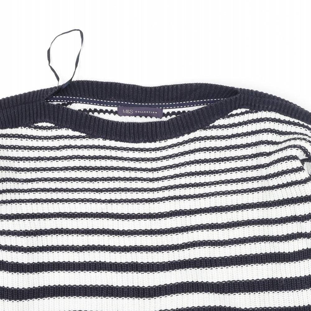 Marks and Spencer Womens Blue Round Neck Striped Cotton Pullover Jumper Size M