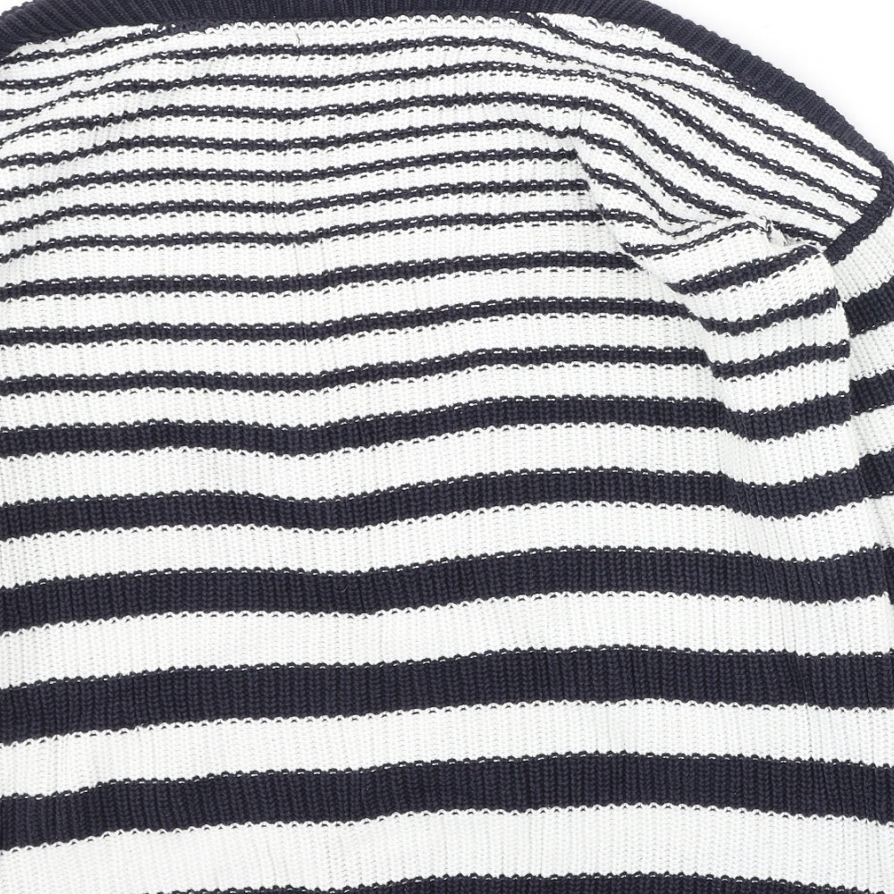 Marks and Spencer Womens Blue Round Neck Striped Cotton Pullover Jumper Size M