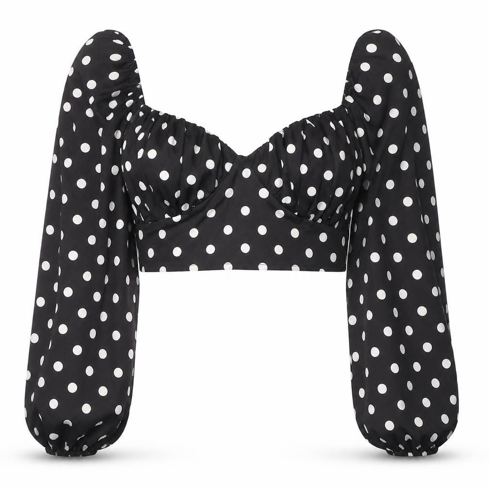 Boohoo Womens Black Polka Dot Polyester Basic Blouse Size 8 Square Neck