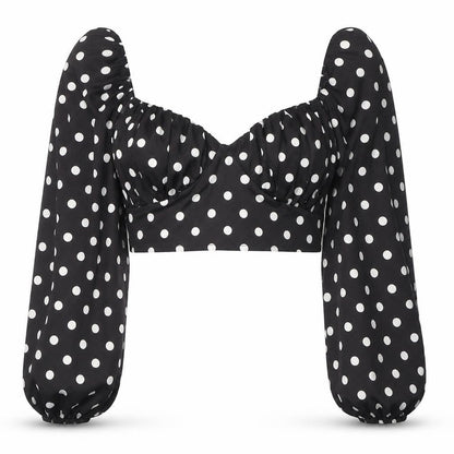 Boohoo Womens Black Polka Dot Polyester Basic Blouse Size 8 Square Neck