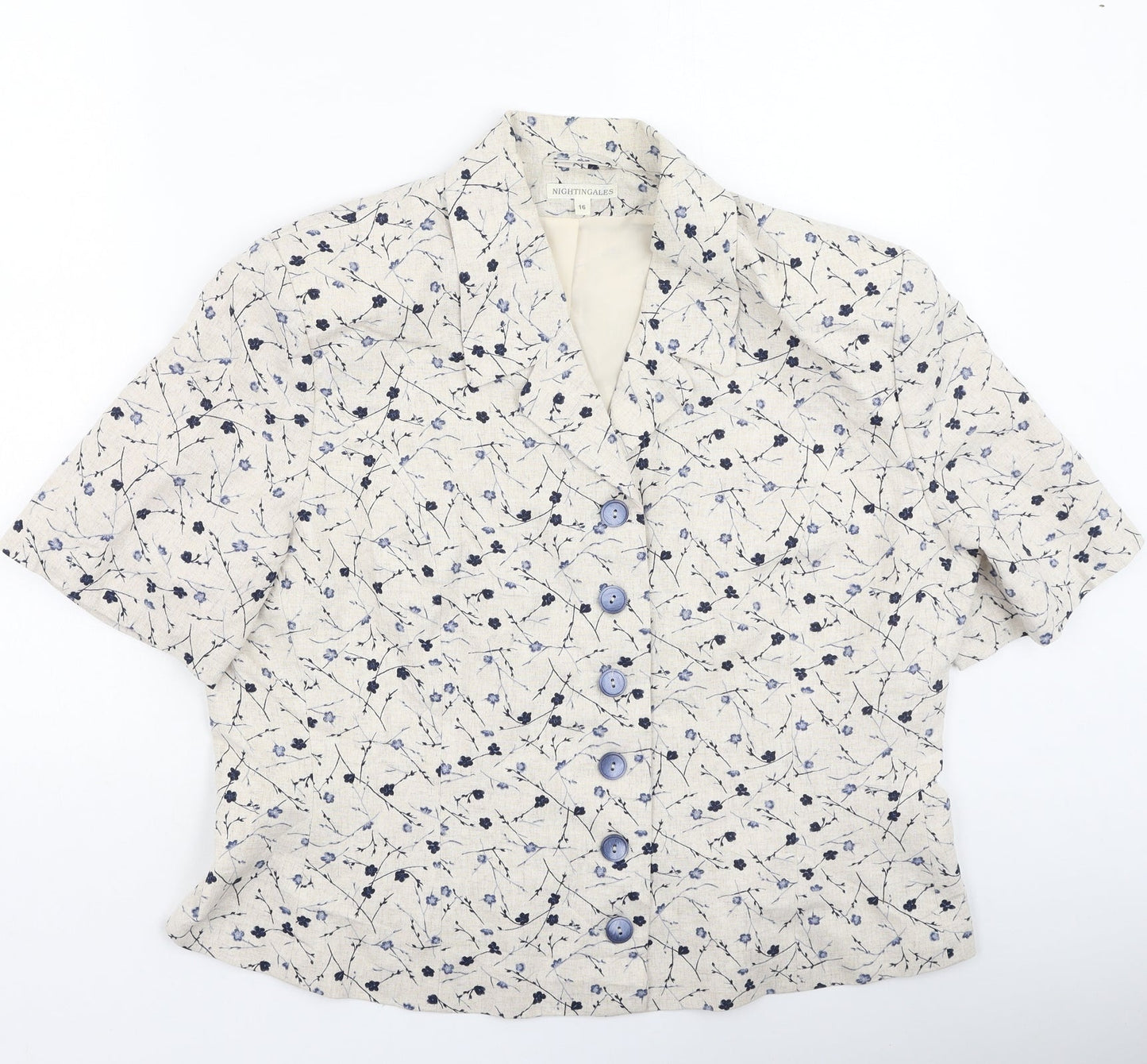 Nightingales Womens Beige V-Neck Floral Viscose Cardigan Jumper Size 16