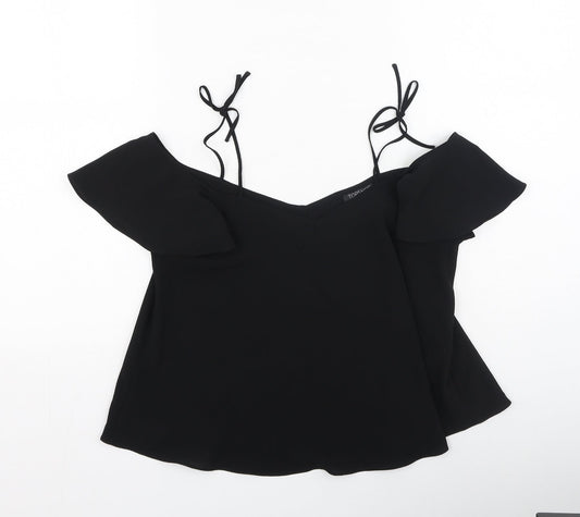 Topshop Womens Black  Polyester Basic Blouse Size 8 Square Neck