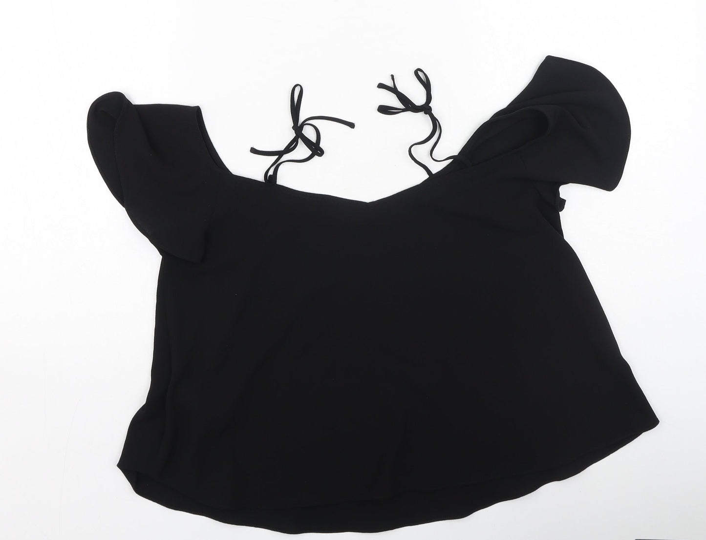 Topshop Womens Black  Polyester Basic Blouse Size 8 Square Neck