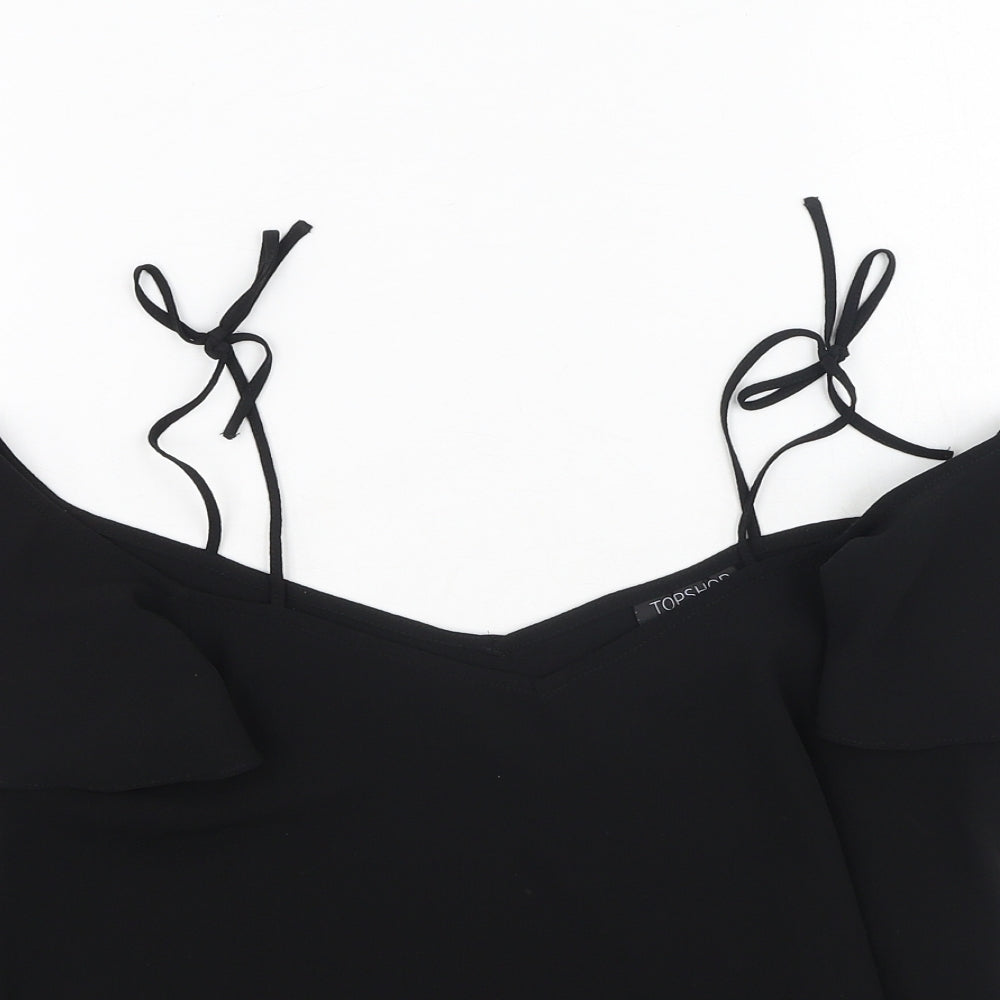 Topshop Womens Black  Polyester Basic Blouse Size 8 Square Neck
