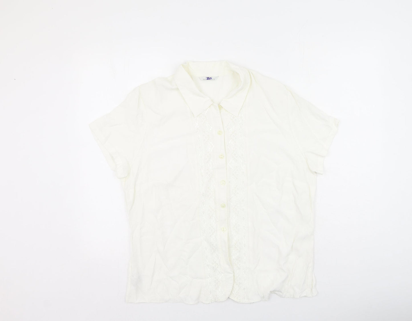 Marks and Spencer Womens Ivory  Polyester Basic Button-Up Size 20 V-Neck